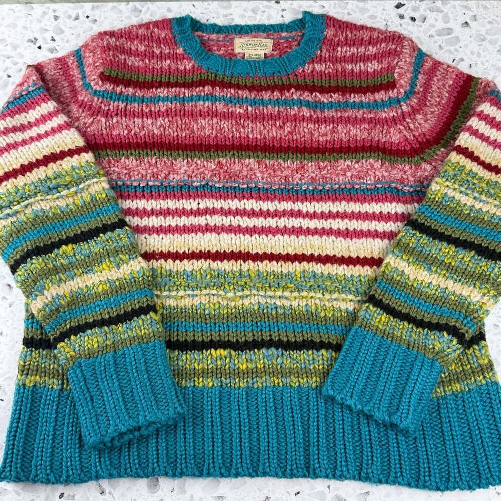 Vintage St. John's Bay Striped Knit Sweater Size XL Multi-Color Crew Neck